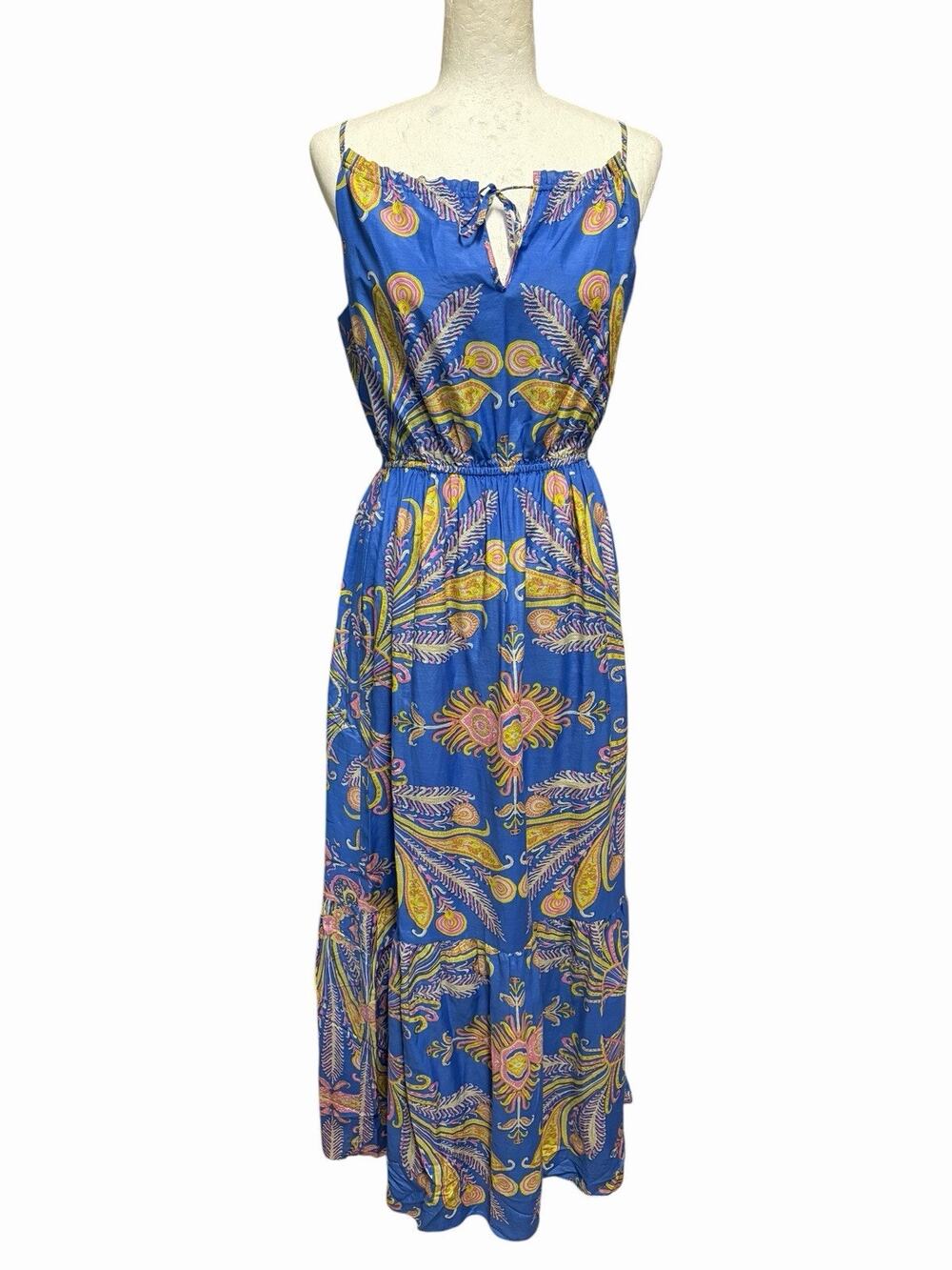 J. Crew Cotton Silk Blue Maxi Dress Blue Yellow Floral Womens Size 2